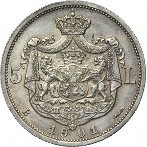 Romania, Carol I, 5 Lei Hamburg 1901 B