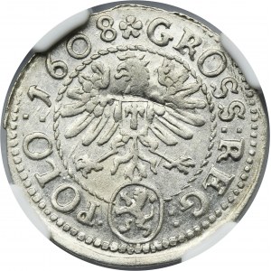 Sigismund III Vasa, Groschen Krakau 1608 - NGC AU58