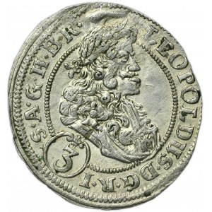 Silesia, Habsburg rule, Leopold I, 3 Kreuzer Oppeln 1702 FN
