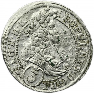 Silesia, Habsburg rule, Leopold I, 3 Kreuzer Brieg 1696 CB