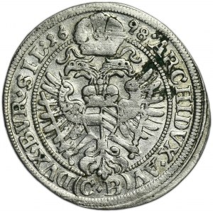 Silesia, Habsburg rule, Leopold I, 3 Kreuzer Brieg 1698 CB