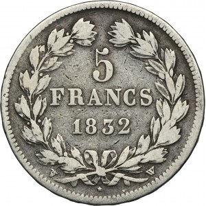 France, Louis Philippe I, 5 Franc Lille 1832 W