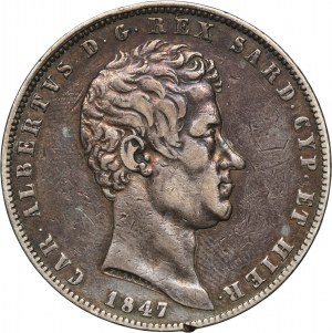 Italy, Kingdom of Sardinia, Charles Albert, 5 Lire Genoa 1847