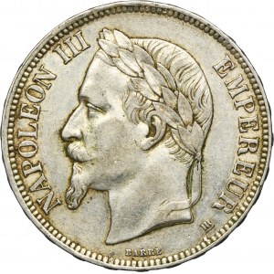 Francja, Napoleon III, 5 Franków Strasbourg 1868 BB
