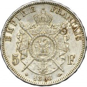 France, Napoleon III, 5 Francs Strasbourg 1868 BB