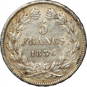 France, Louis Philippe I, 5 Francs Rouen 1836 B
