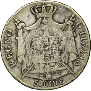 Italy, Napoleonic Kingdom of Italy, Napoleon I, 5 Lire Milan 1808 M