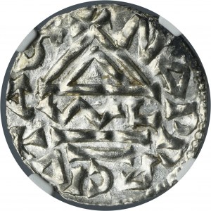 Niemcy, Bawaria, Nabburg, Henryk II Kłótnik, Denar - NGC MS64 - RZADKI