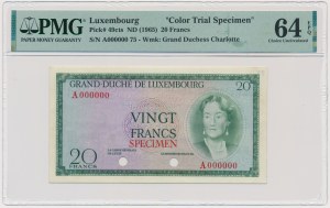 Luxembourg, 20 Francs (1965) - SPECIMEN - Color Trial - PMG 64 EPQ - RARE