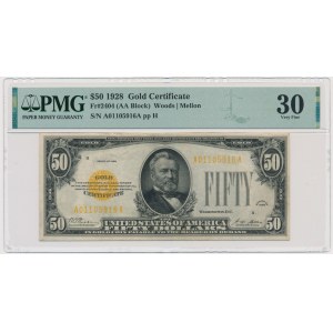 USA, Gold Certificate, 50 Dollars 1928 - Woods & Mellon - PMG 30