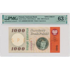 1,000 gold 1965 - SPECIMEN - A 0000000 - orange print - PMG 63 EPQ