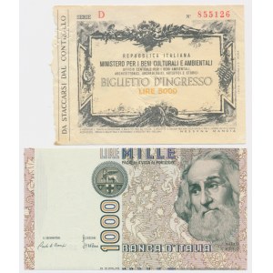 Italie, ensemble 1 000-5 000 lires (2 pièces).