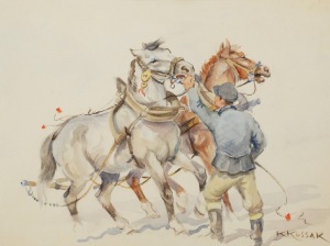 Karol KOSSAK (1896-1975), Zaprzęganie koni