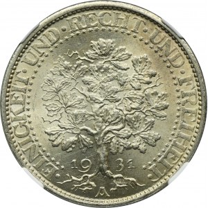 Allemagne, République de Weimar, 5 Marks Berlin 1931 A - Chêne - NGC MS64