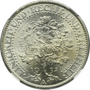 Germany, Weimar Republic, 5 Mark Berlin 1932 A - Oak - NGC MS65