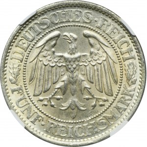 Germany, Weimar Republic, 5 Mark Berlin 1932 A - Oak - NGC MS65