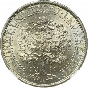 Germany, Weimar Republic, 5 Mark Berlin 1931 A - Oak - NGC MS64