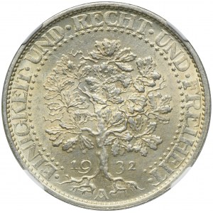 Germany, Weimar Republic, 5 Mark Berlin 1932 A - Oak - NGC MS62