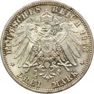 Germany, Kingdom of Prussia, Wilhelm II, 3 Mark Berlin 1913 A