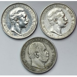 Set, Germany, German Empire, Wilhelm I and Wilhelm II, 2 Mark Berlin (3 pcs.)
