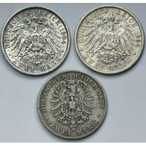 Set, Germany, German Empire, Wilhelm I and Wilhelm II, 2 Mark Berlin (3 pcs.)