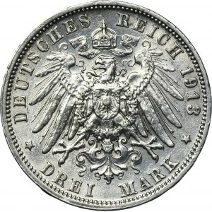 Germany, Saxony, Friedrich August III, 3 Mark Muldenhütten 1913 E
