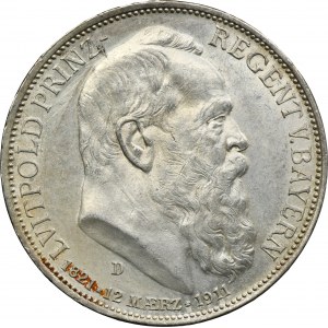 Germany, Bavaria, Regent Luitpold, 3 Mark Munich 1911 D