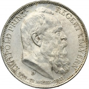 Germany, Bavaria, Regent Luitpold, 3 Mark Munich 1911 D