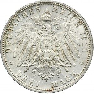 Germany, Bavaria, Regent Luitpold, 3 Mark Munich 1911 D
