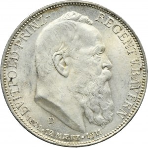 Germany, Bavaria, Regent Luitpold, 3 Mark Munich 1911 D