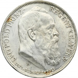Germany, Bavaria, Regent Luitpold, 3 Mark Munich 1911 D