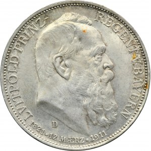 Germany, Bavaria, Regent Luitpold, 3 Mark Munich 1911 D