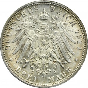 Germany, Bavaria, Regent Luitpold, 3 Mark Munich 1911 D
