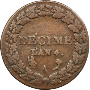 France, First Republic, 1 Décime Paris 1795 A