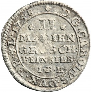 Nemecko, Brunswick-Wolfenbüttel, Karol I., 2 Mariengroschen Zellerfeld 1748 IBH