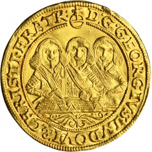 Silesia, Duchy of Liegnitz-Brieg-Wohlau, Georg III, Ludwig IV and Christian, Ducat Brieg 1653 - RARE