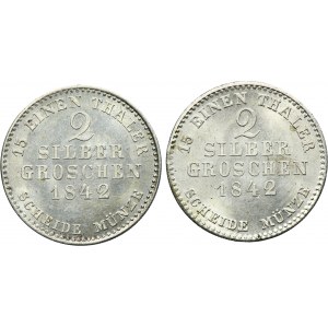 Lot, Germany, Electorate of Hesse, Wilhelm II and Friedrich WIlhelm, 2 Silber groschen 1842 (2 pcs.)