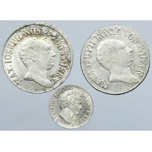 Lot, Germany, Kingdom of Bavaria, Maximillian I Joseph and Ludwig I, 1 Kreuzer and 6 Kreuzer (3 pcs.)