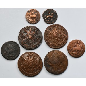 Lot, Russia, Elizabeth II and Catherine II, Kopeck (8 pcs.)