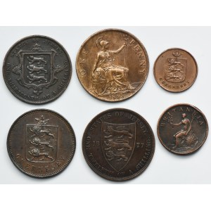 Ensemble, Royaume-Uni, Jersey et Guernesey, pièces mélangées (6 pièces).