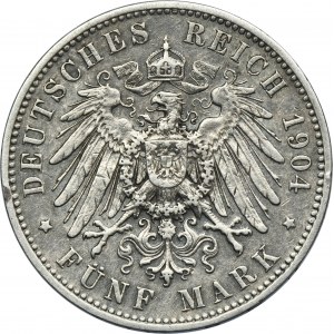 Germany, Kingdom of Saxony, Georg I, 5 Mark Muldenhütten 1904 E