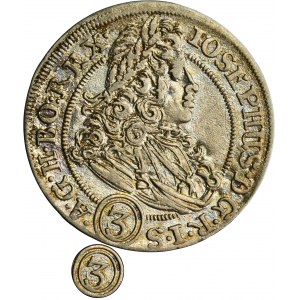 Silesia, Habsburg rule, Joseph I, 3 Kreuzer Breslau 1706 FN - UNLISTED