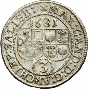 Austria, Archbishopric of Salzburg, Max Gandolf von Küenburg, 3 Kreuzer Salzburg 1681