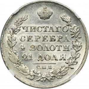 Russia, Alexander I, Rouble Petersburg 1824 СПБ ПД - NGC UNC DETAILS