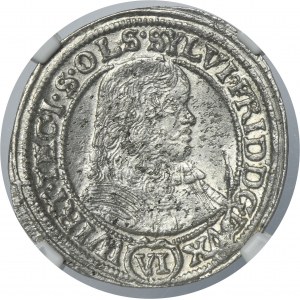 Silesia, Duchy of Oels, Sylvius Friedrich, 6 Kreuzer Oels 1674 SP - NGC MS62