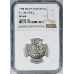 PRÓBA NIKIEL, 50 groszy 1958 - NGC MS64 - wstęga