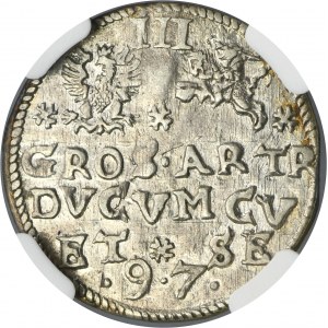 Duchy of Curland, Friedrich Kettler, 3 Groschen Mitau 1597 - NGC AU58
