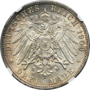 Germany, Kingdom of Württemberg, Wilhelm II, 3 Mark Stuttgart 1909 F - NGC MS61