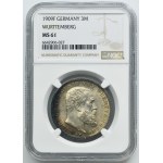 Germany, Kingdom of Württemberg, Wilhelm II, 3 Mark Stuttgart 1909 F - NGC MS61