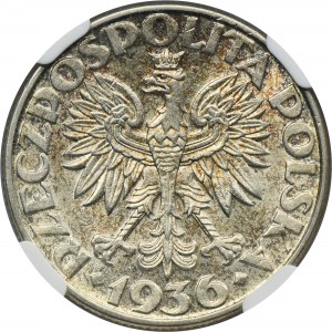 Żaglowiec, 2 złote 1936 - NGC MS61